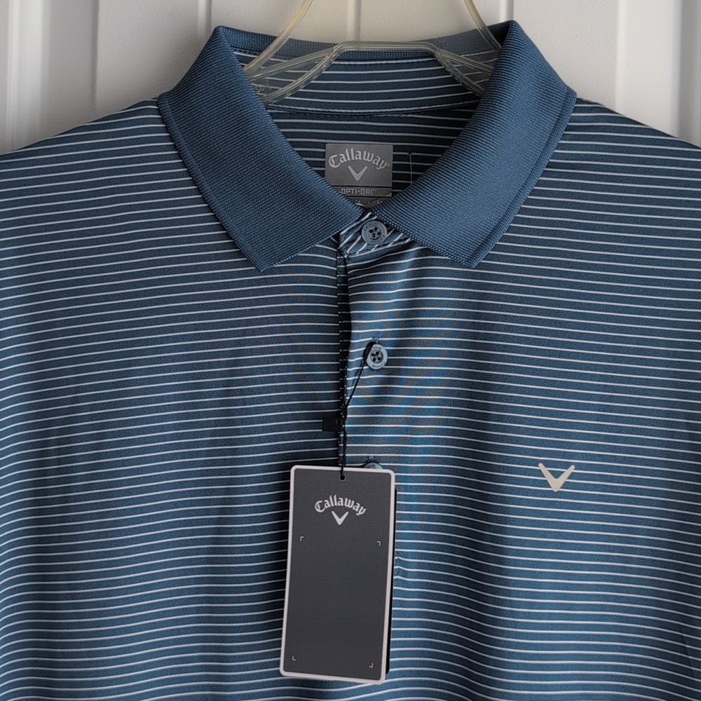 Callaway Men’s Light Blue & White Striped Polo - Real Teal